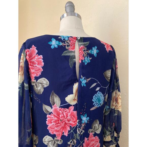 Sweet Pea New York & Company Stacy Frati Dress Size S Blue Floral Shift Mini - Picture 6 of 8